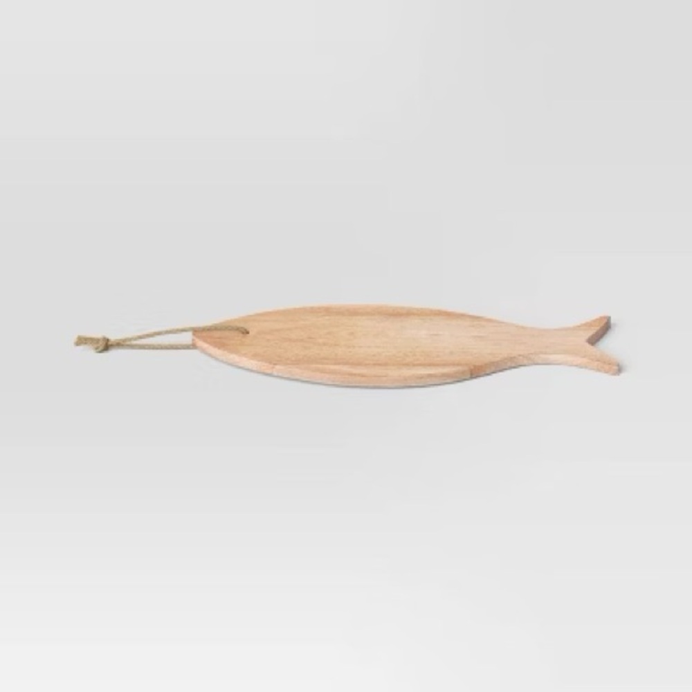 Coastal wooden Fish shape serving board with rope tan - Threshold